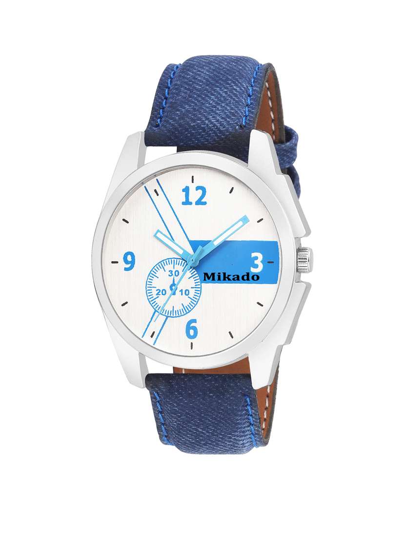 denim strap and white dial analog watch for men's