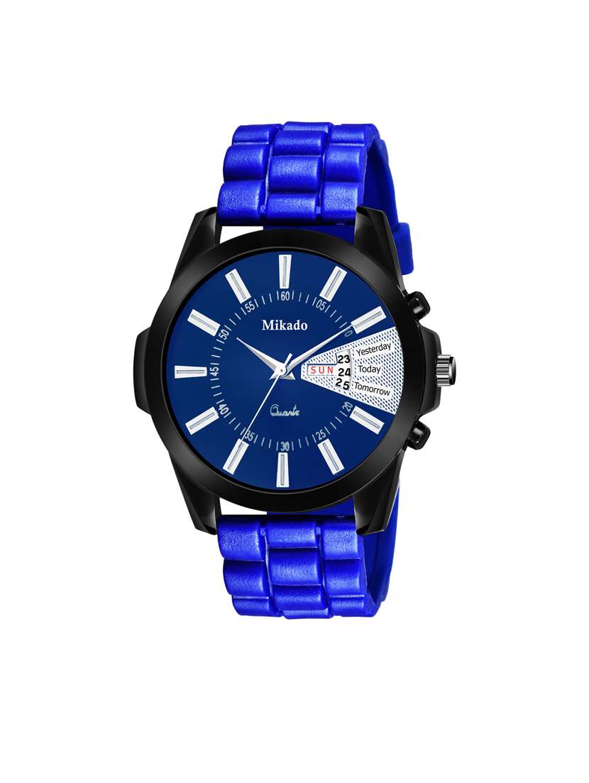 blue extraordinary men day and date functional watch for men's