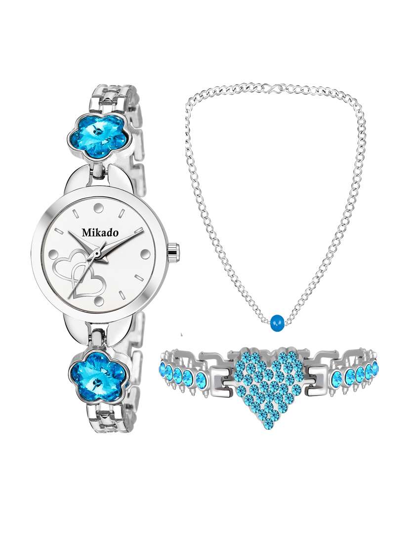 gorgeous mustafi analog watch for women with peral necklace & bracelet set