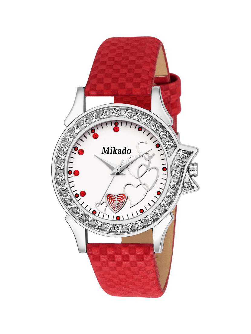 red heart design dial for women and girls