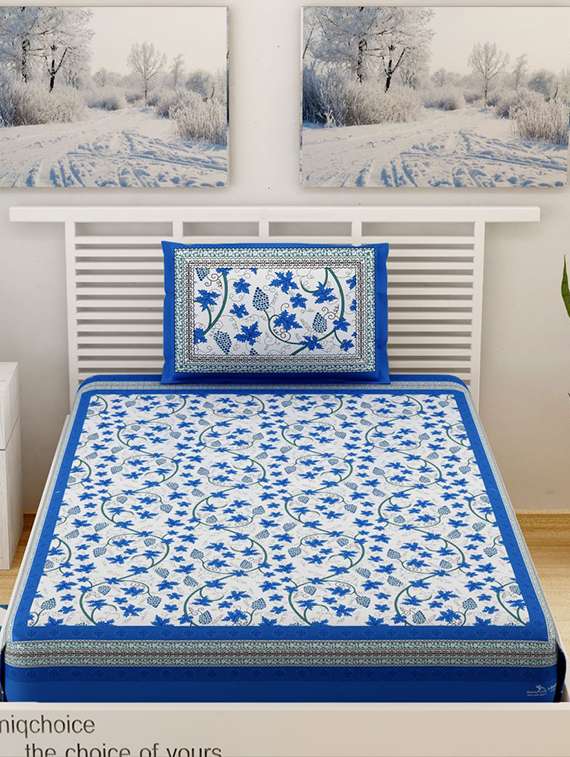 uniqchoice printed double bed sheet with 2 pillow cover