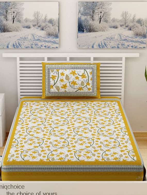 uniqchoice printed double bed sheet with 2 pillow cover