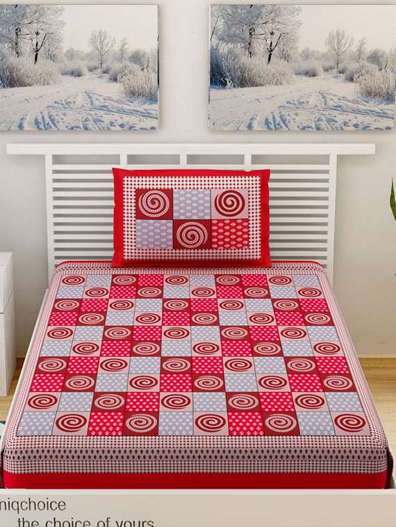 uniqchoice printed double bed sheet with 2 pillow cover