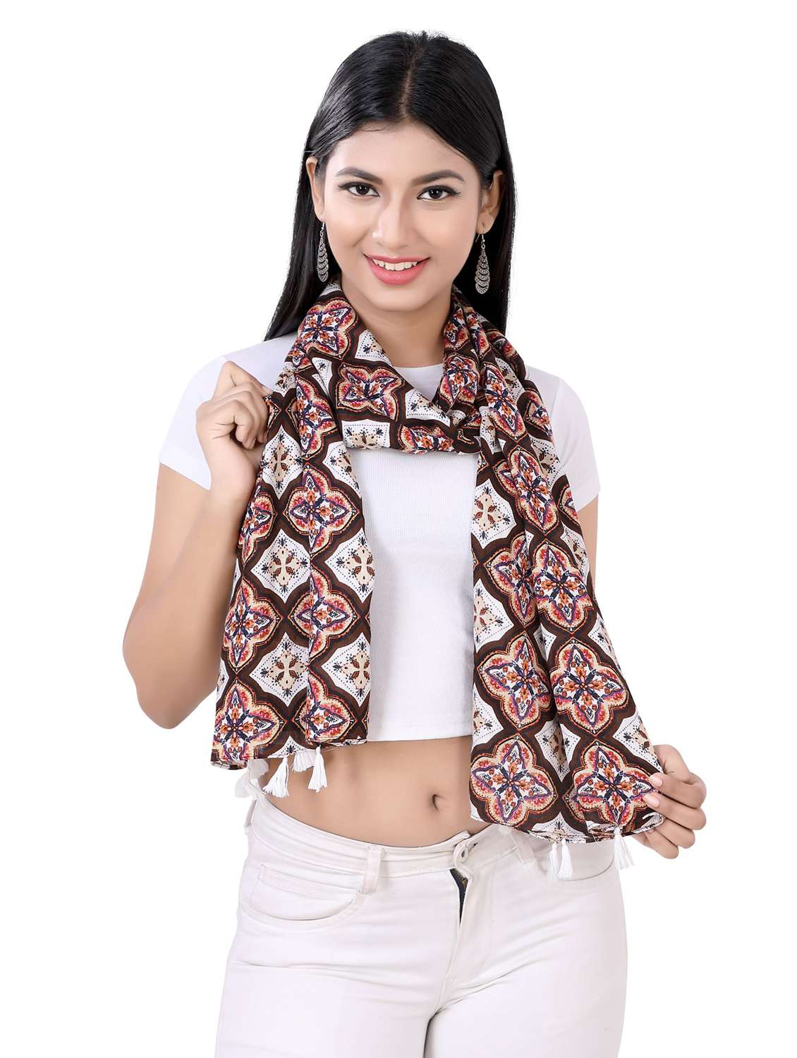 brown printed scarf