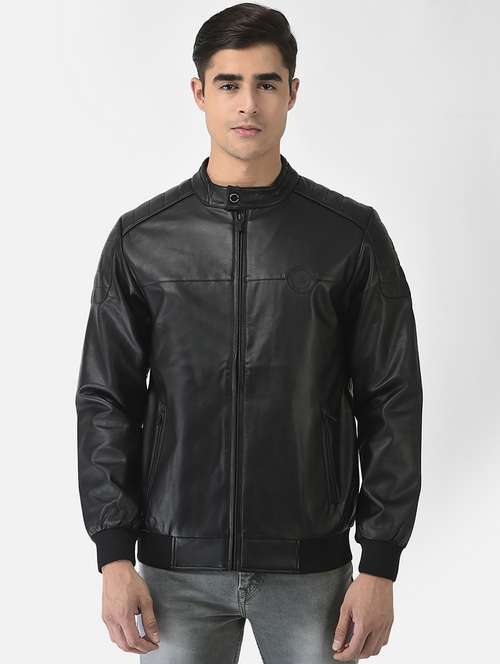 men black solid long sleeve biker jacket - 18692157 - Standard Image - 0