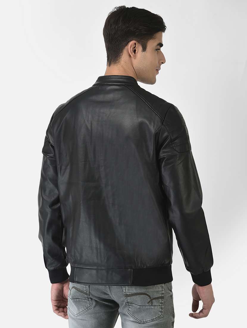 men black solid long sleeve biker jacket - 18692157 - Standard Image - 2