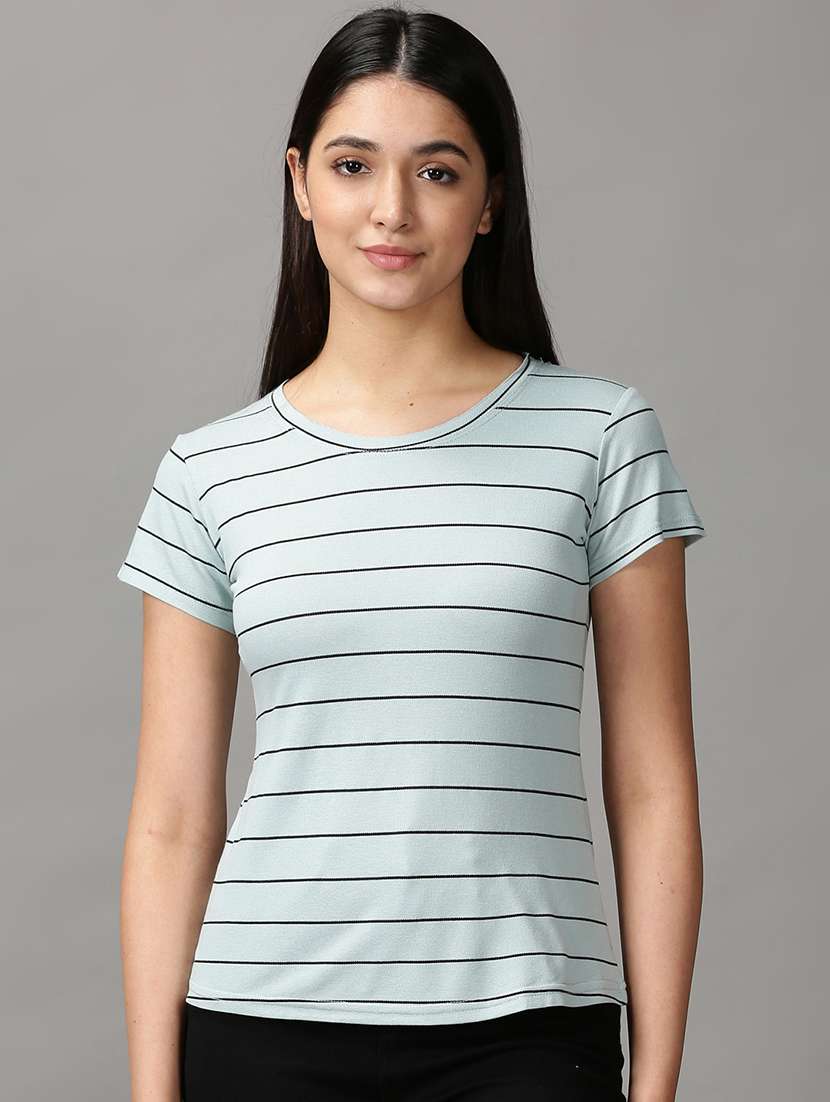 women's striped round neck t-shirt