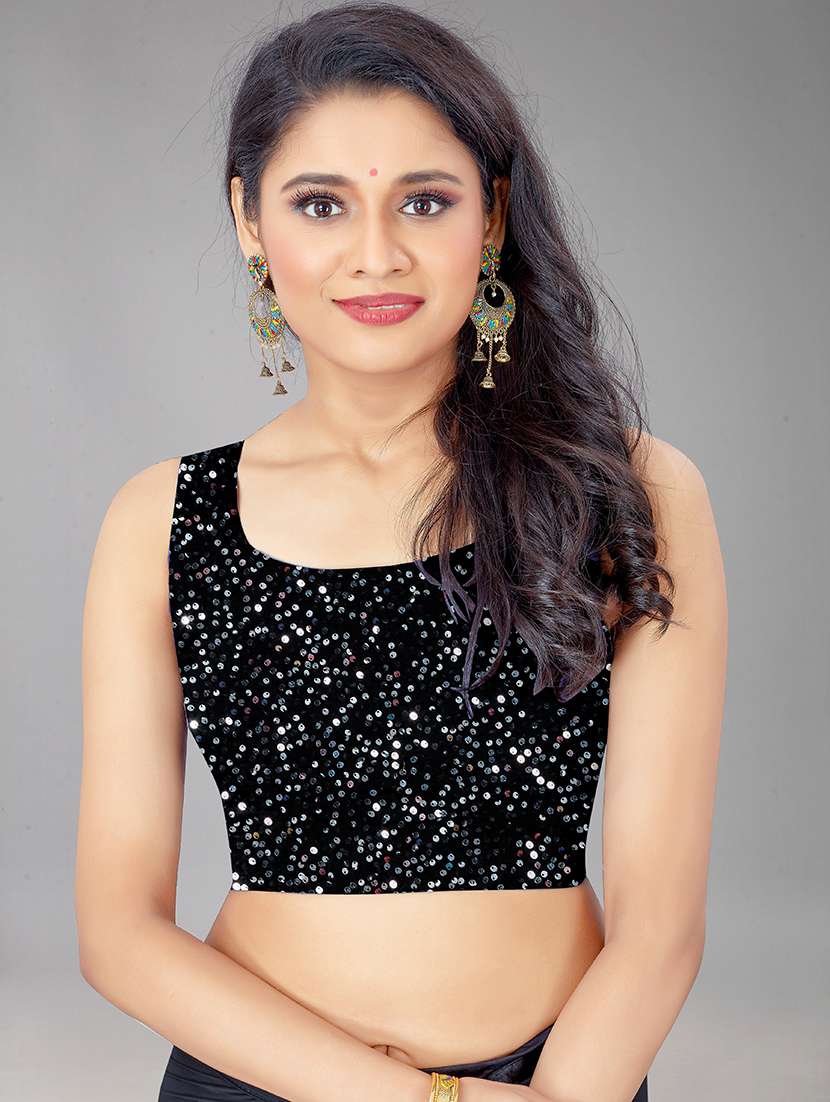 women's solid with work black colored saree with blouse - 18693070 -  Standard Image - 2