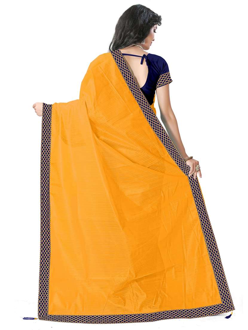 lace detailed solid saree with blouse - 18696536 - Standard Image - 2