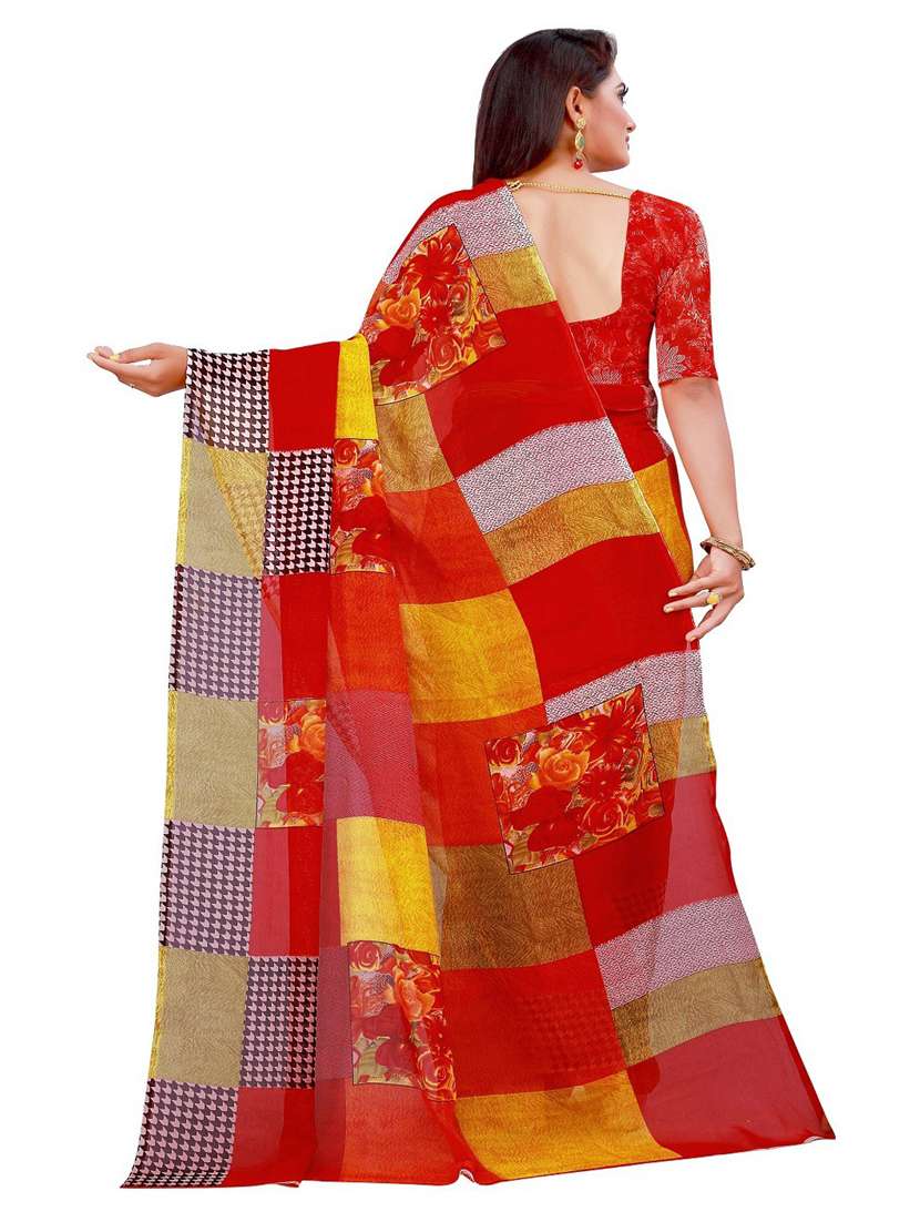 women's geometric multi colored saree with blouse - 18696677 - Standard Image - 2