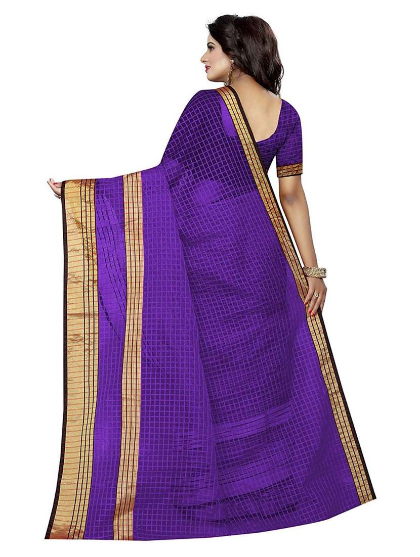 women's checks purple colored saree with blouse - 18696679 -  Standard Image - 2