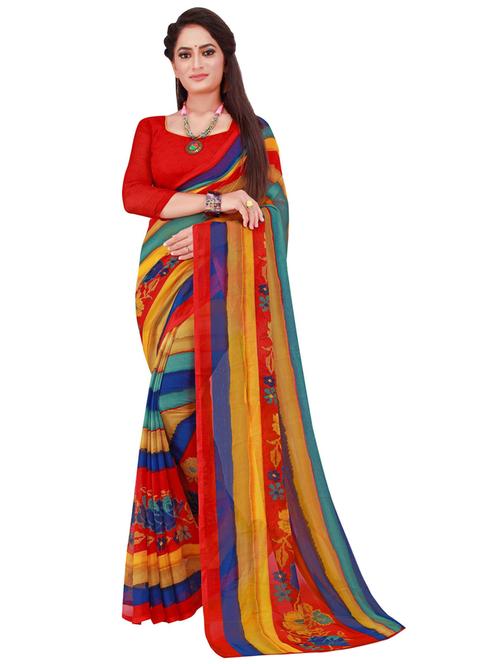 women's stripes multi colored saree with blouse - 18696712 -  Standard Image - 0