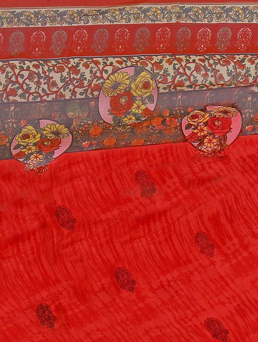 women's printed red colored saree with blouse - 18696763 - Standard Image - 2
