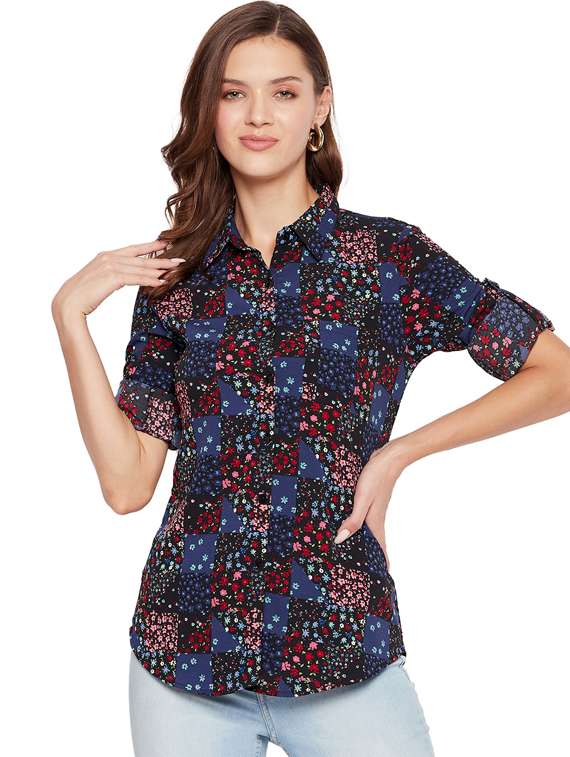 multi colored poly crepe regular shirt