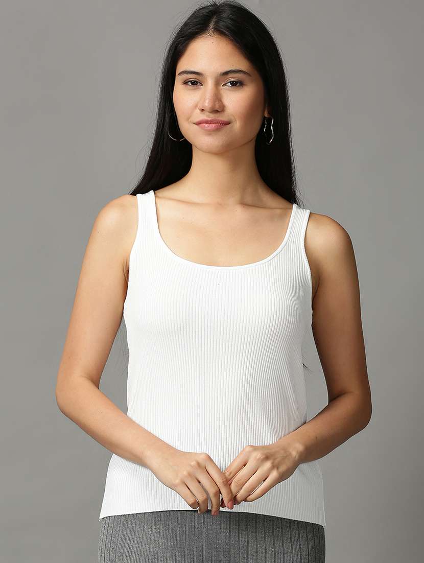 scoop neck self design regular top