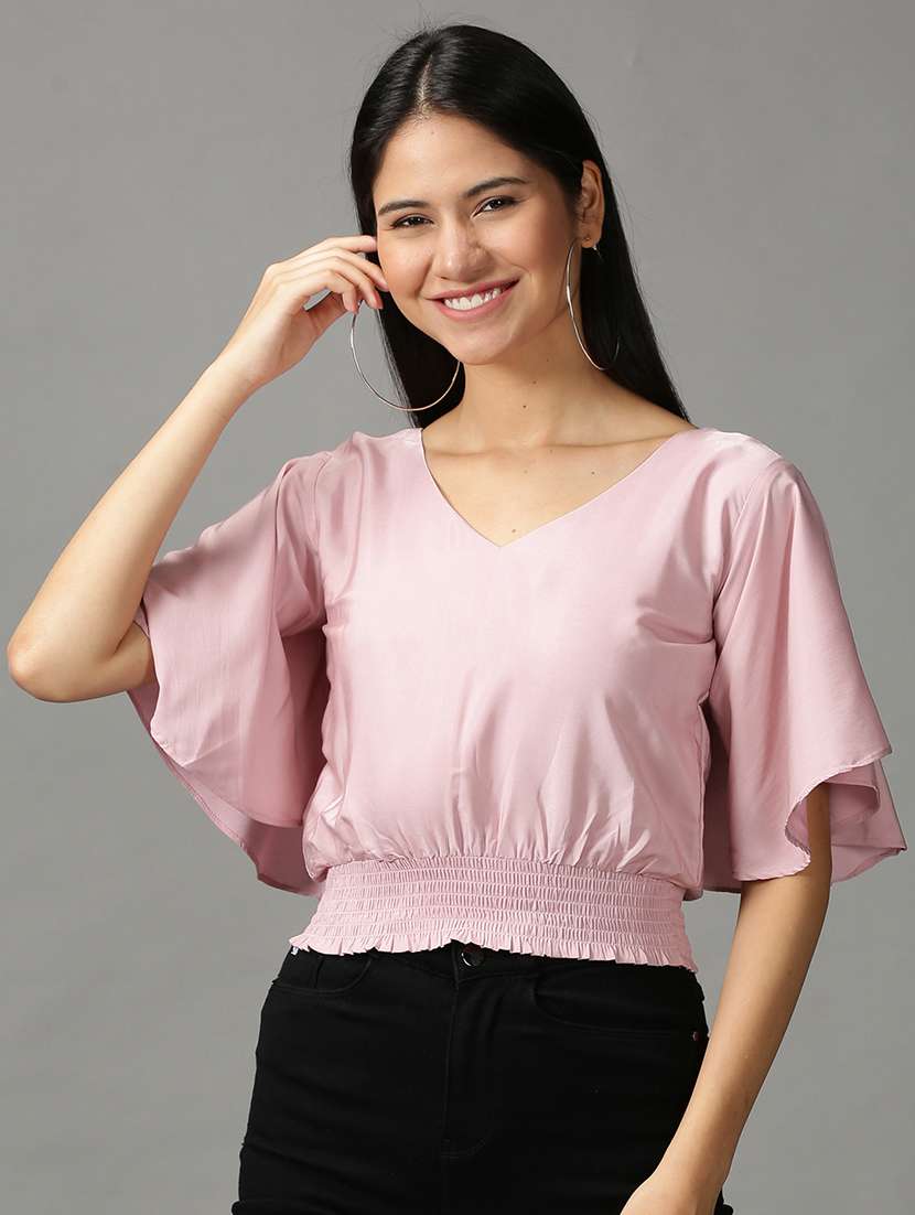 women's crop v neck top