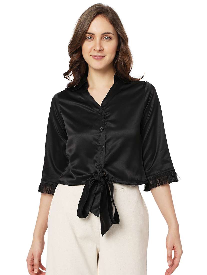 black satin crop shirt