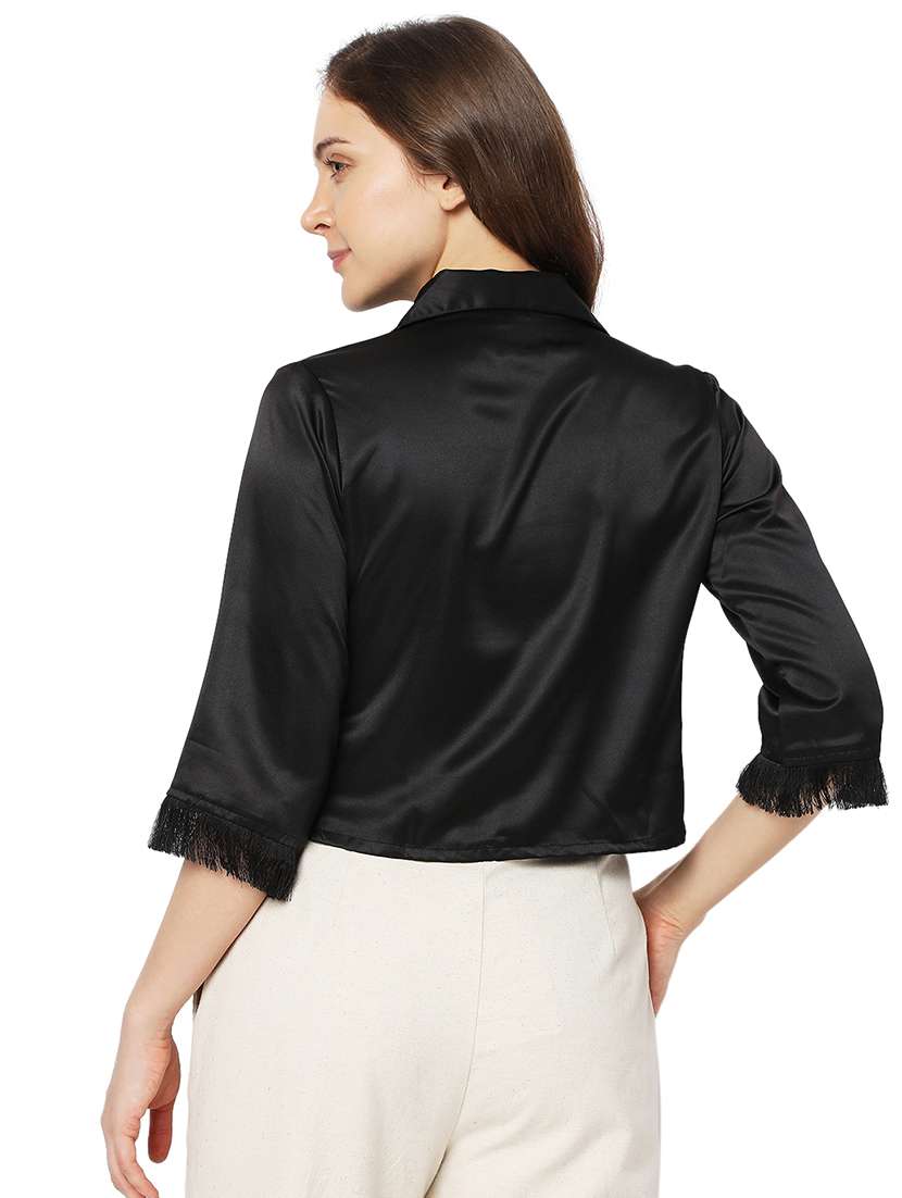 black satin crop shirt - 18697588 - Standard Image - 2