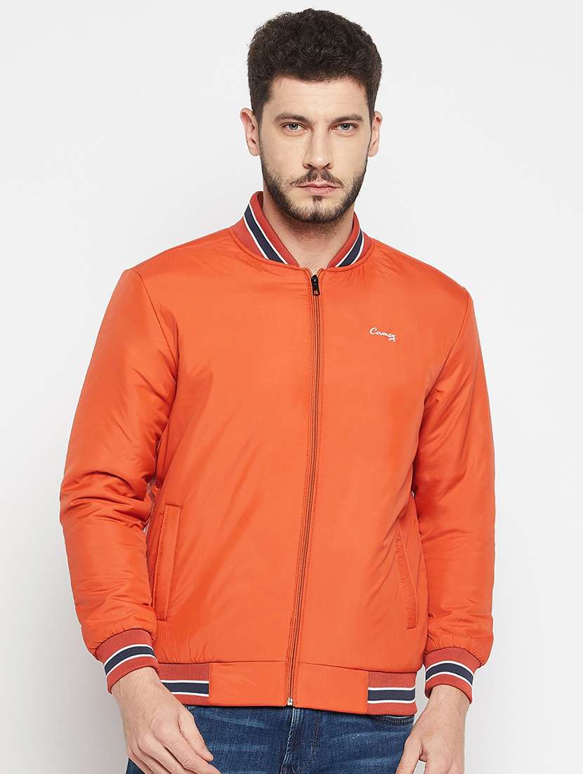 red polyester bomber jacket