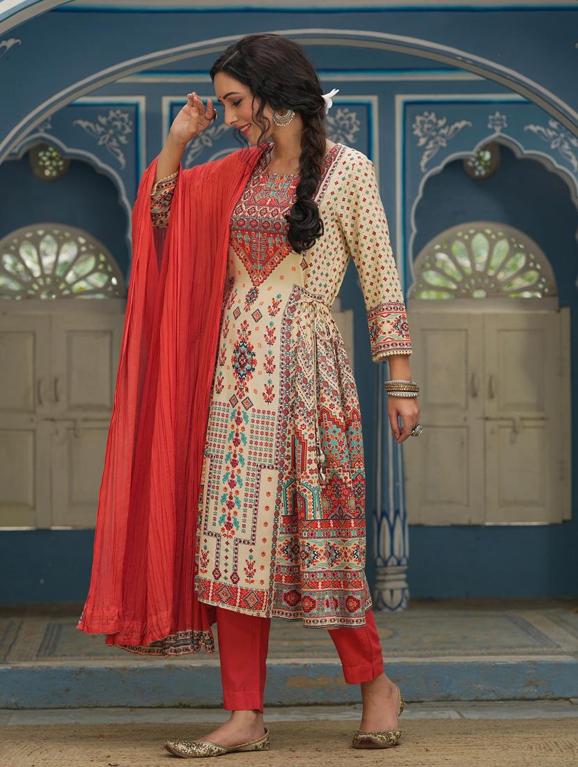 off-white kurta pant set with dupatta - 18699890 - Standard Image - 2