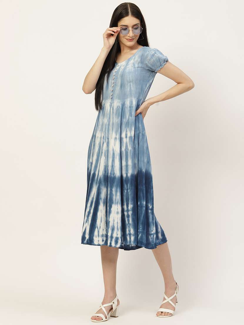 grey rayon flared ethnic dress