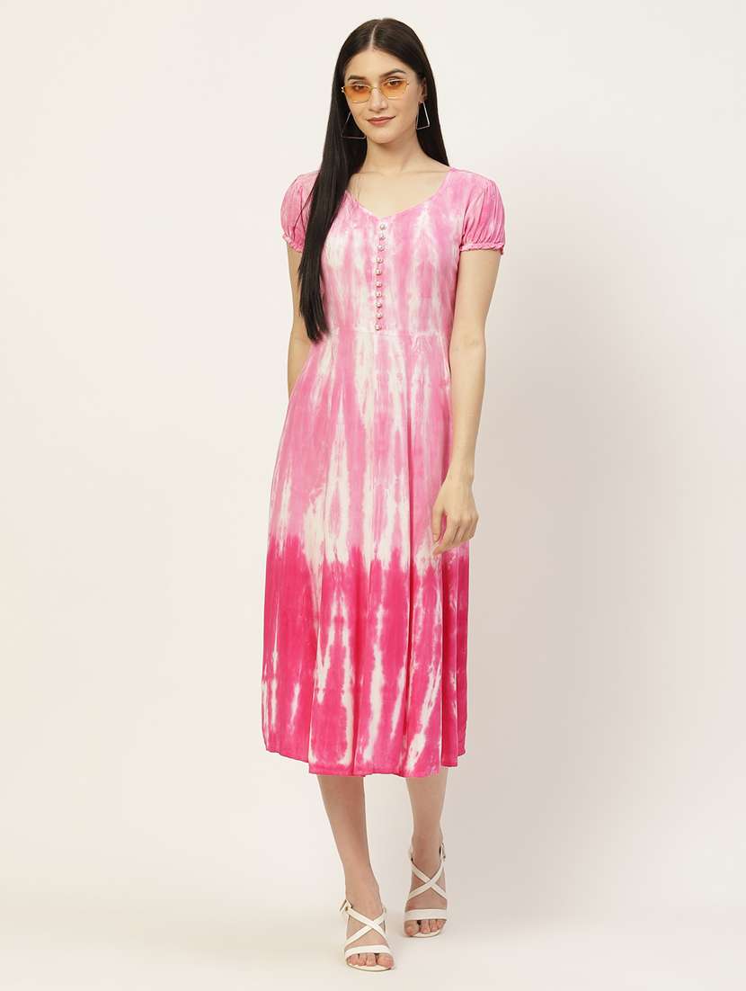 pink rayon flared ethnic dress