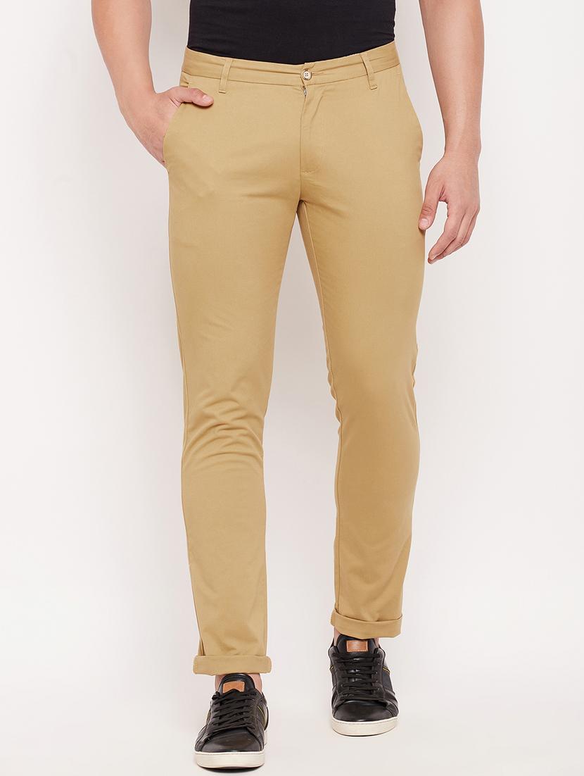 brown cotton flat front casual trousers - 18701463 - Zoom Image - 0