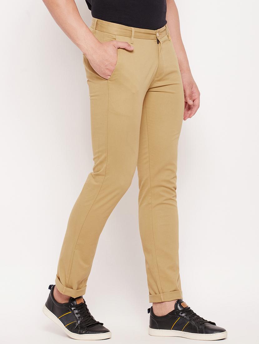 brown cotton flat front casual trousers - 18701463 - Standard Image - 2