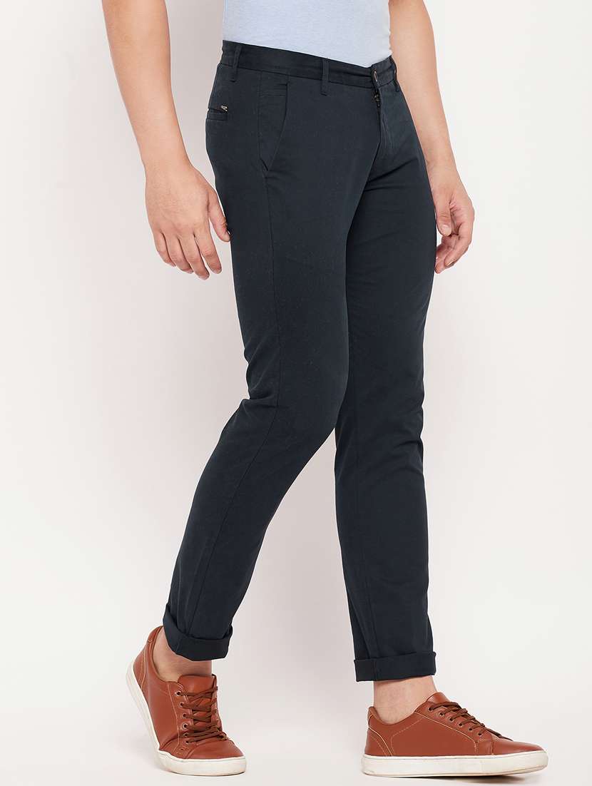 blue cotton flat front casual trousers - 18701464 -  Standard Image - 2