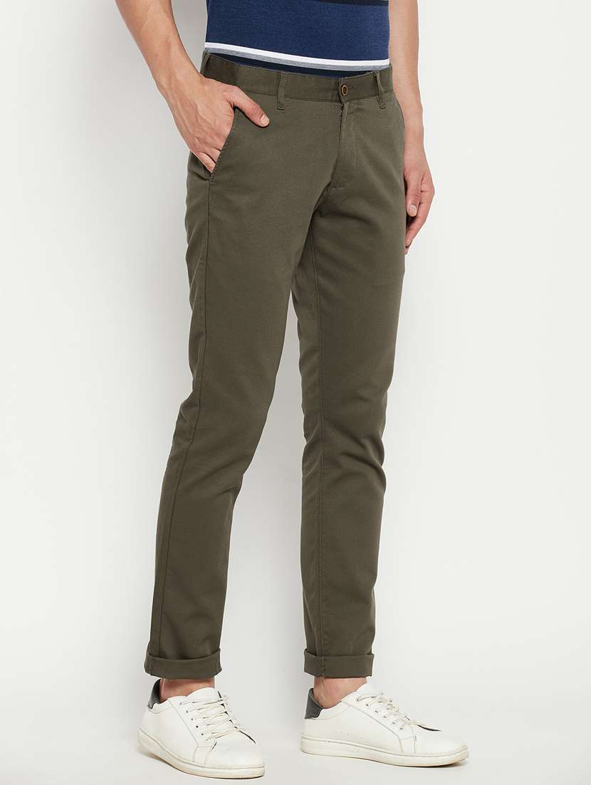 green solid flat front casual trouser - 18701664 -  Standard Image - 2
