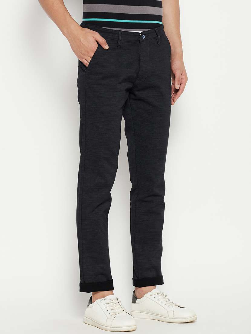 black solid flat front casual trouser - 18701665 -  Standard Image - 2