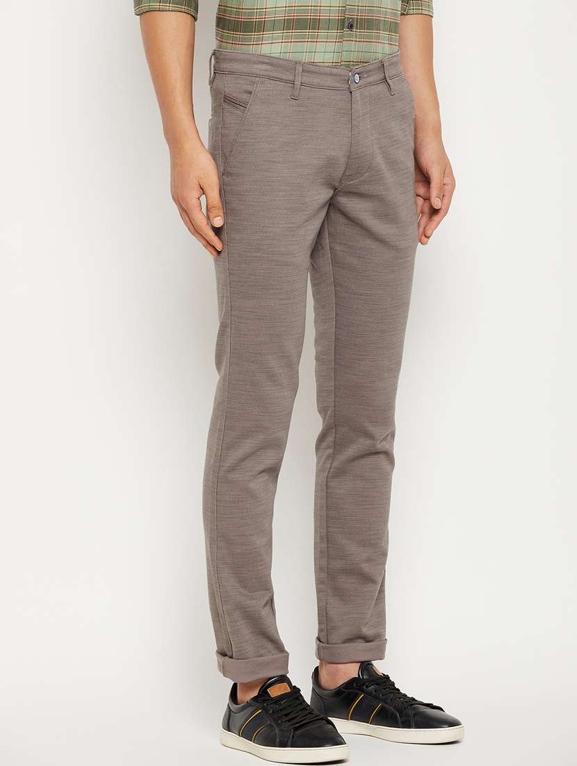 grey solid flat front casual trouser - 18701666 -  Standard Image - 2