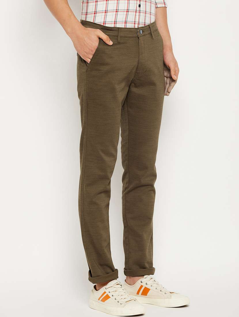 brown solid flat front casual trouser - 18701667 -  Standard Image - 2