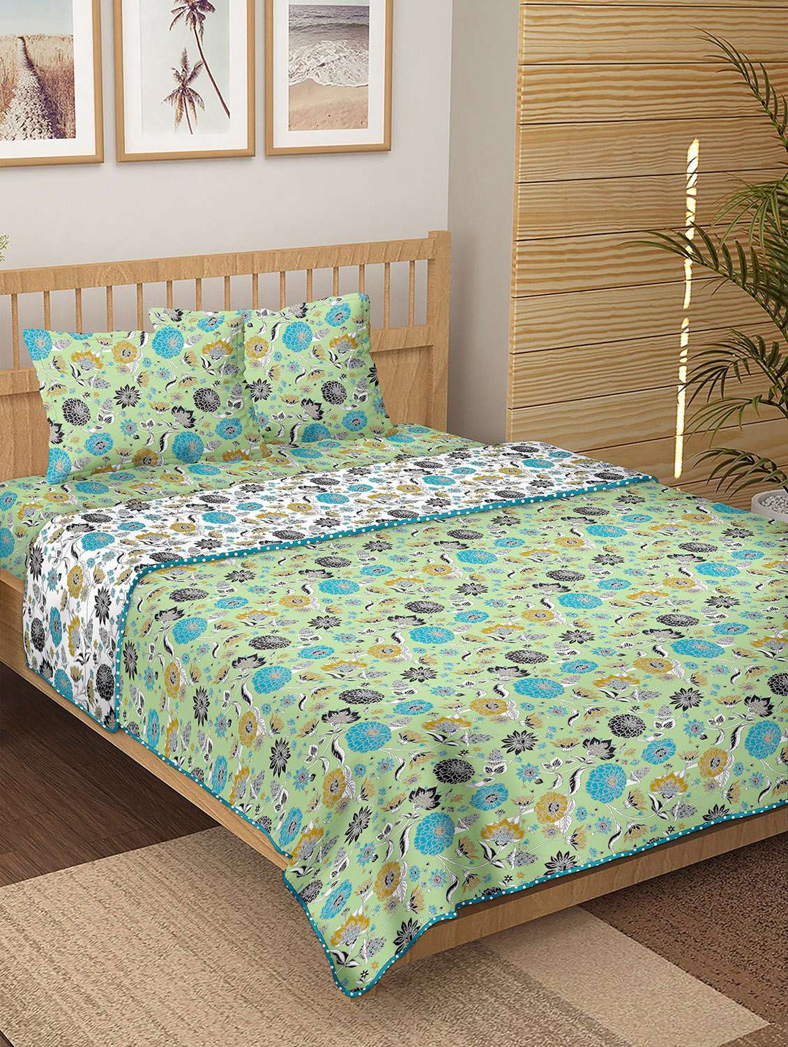 150 tc floral print cotton 4-piece bedding king size set (1 dohar, 1 bedsheet with 2 pillow covers )