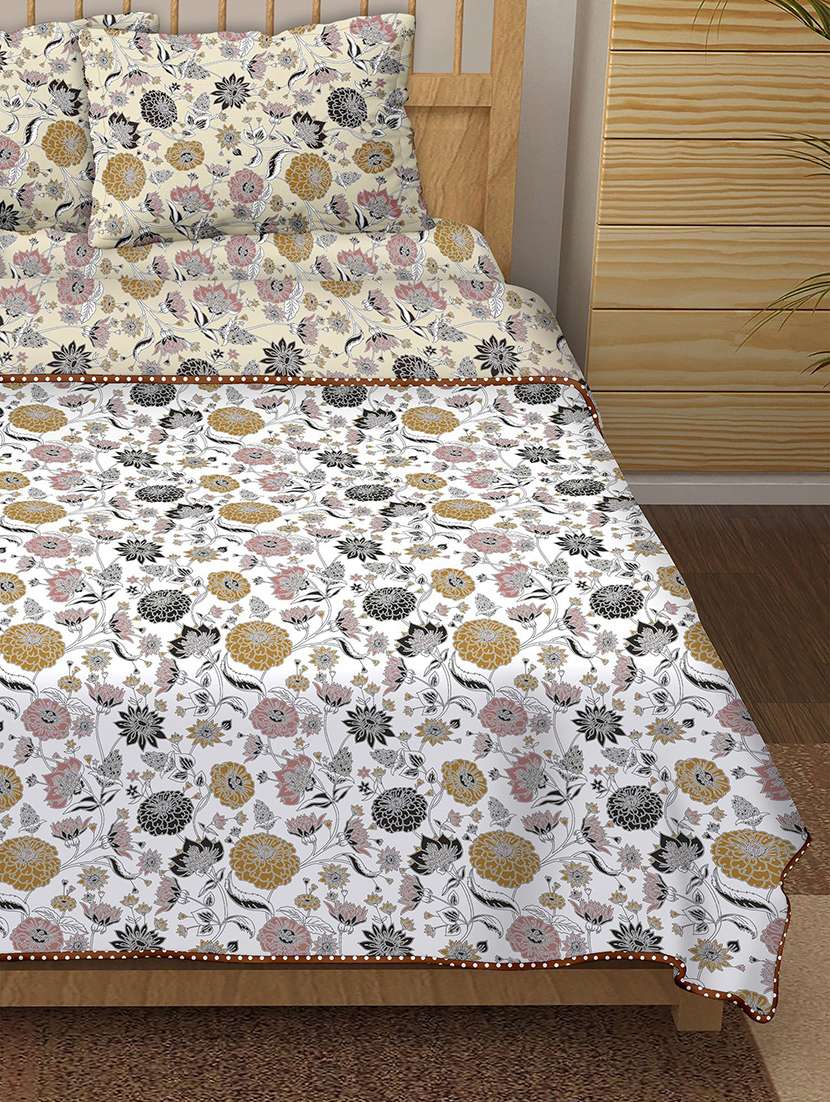 150 tc floral print cotton 4-piece bedding king size set (1 dohar, 1 bedsheet with 2 pillow covers ) - 18701792 - Standard Image - 2