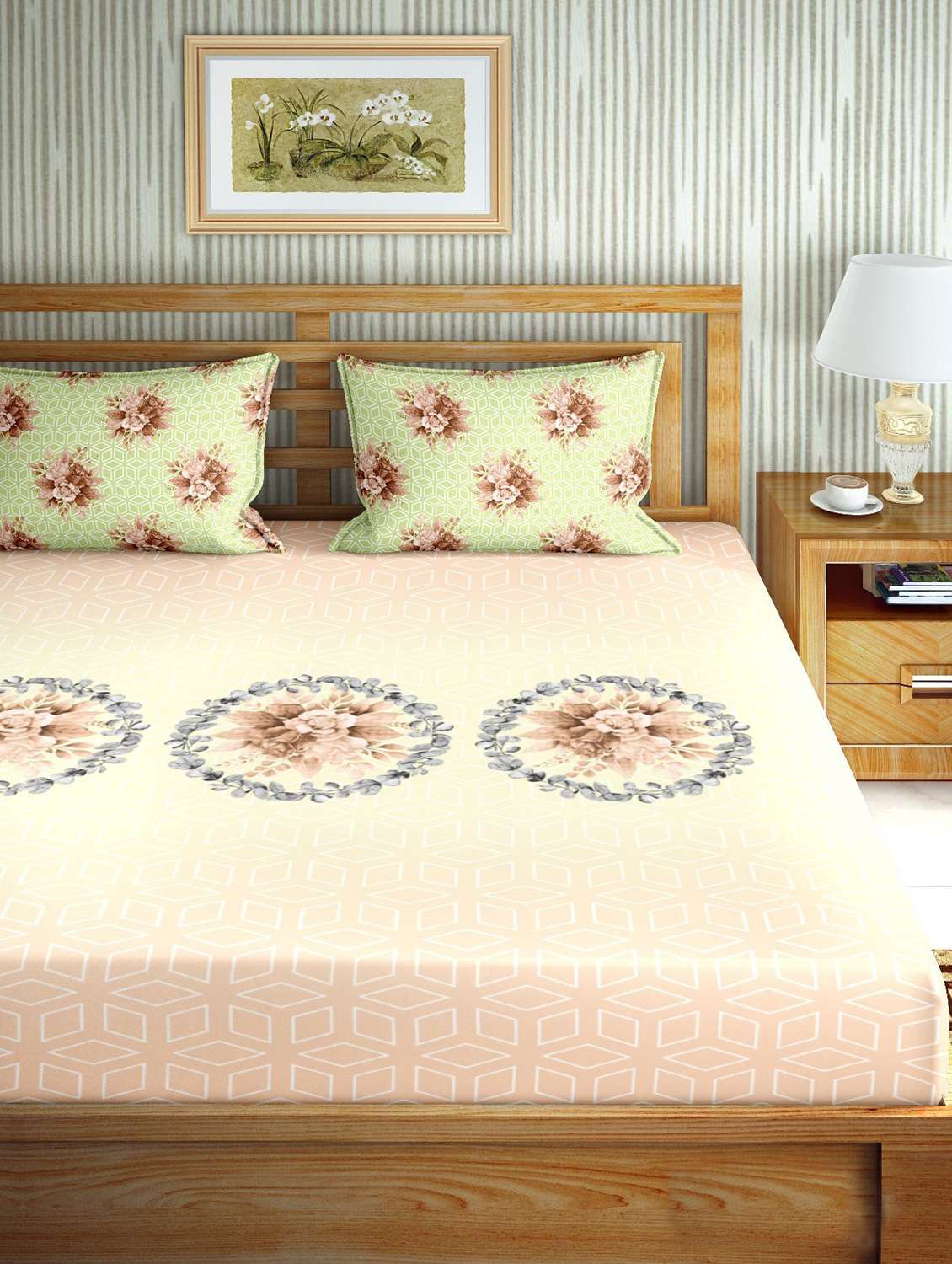 the oscar collection double bedsheet set super king size 180 tc cotton brown colour