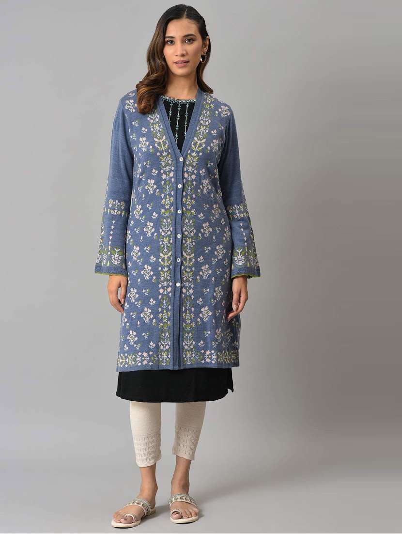 floral printed jacquard women's cardigan