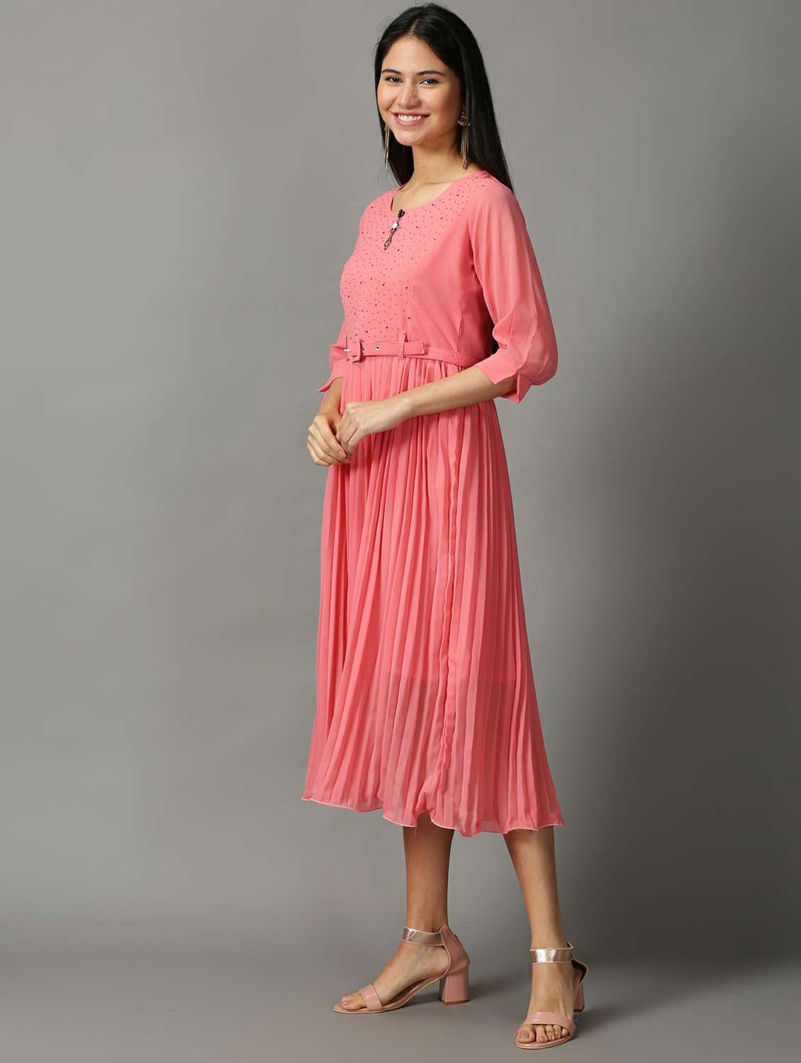 women's fit & flare solid dress - 18718497 -  Standard Image - 2