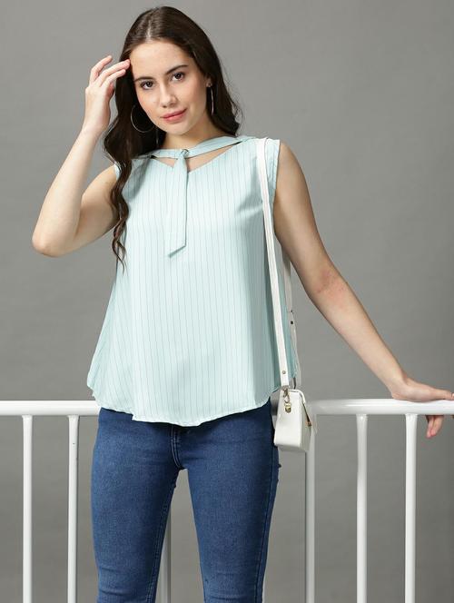 women's straight tie-up neck top - 18718602 - Standard Image - 0