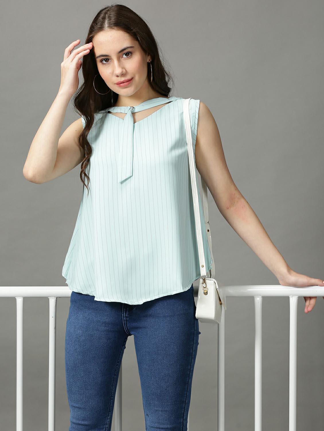 women's straight tie-up neck top - 18718602 - Zoom Image - 0