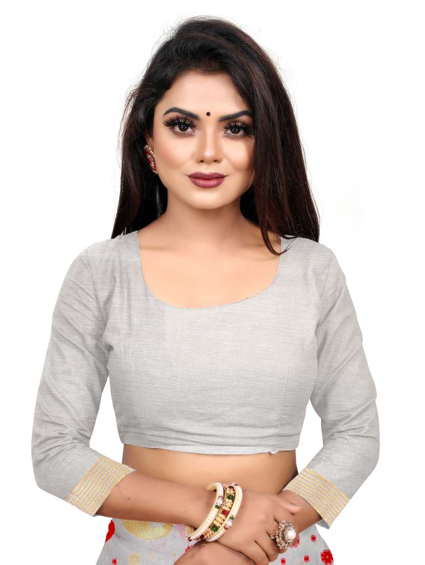white cotton blend kanjivaram saree with blouse - 18718610 - Standard Image - 2