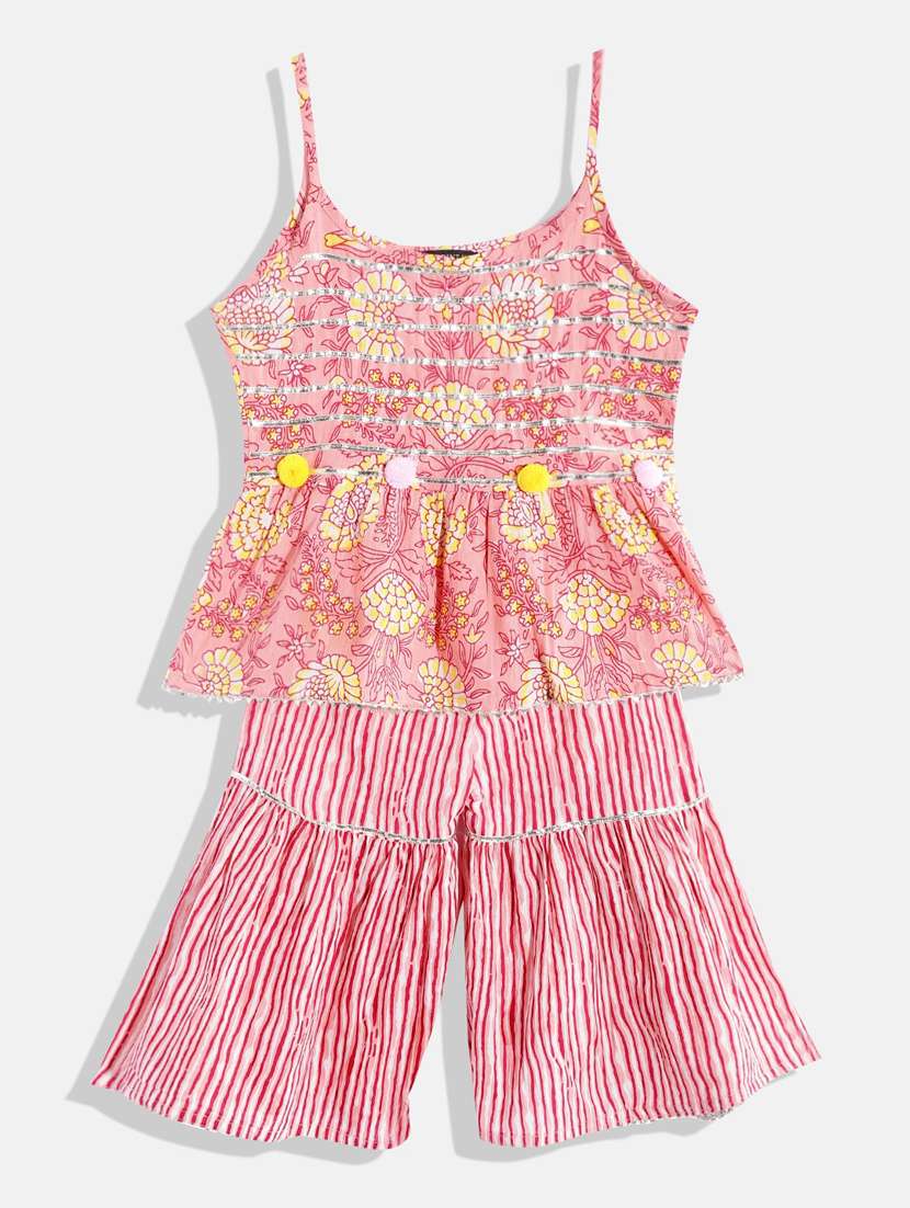 pink cotton kurta sharara suit set