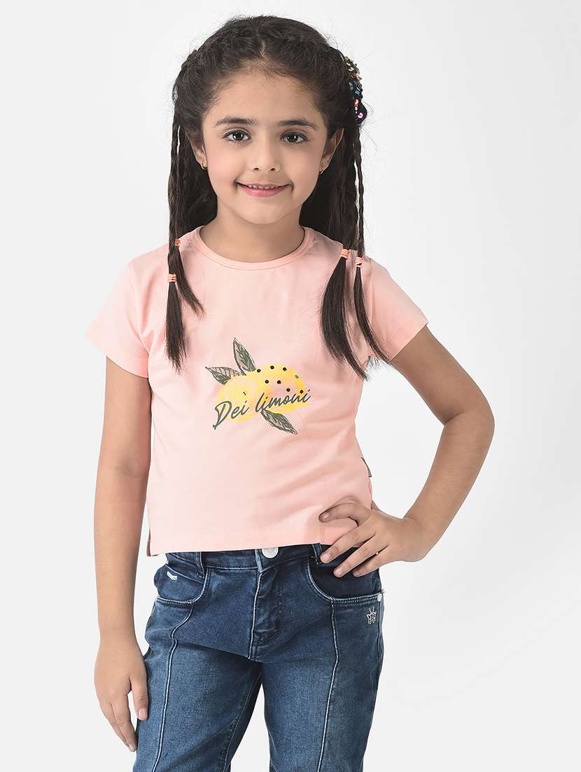 girls round neck graphic tee 