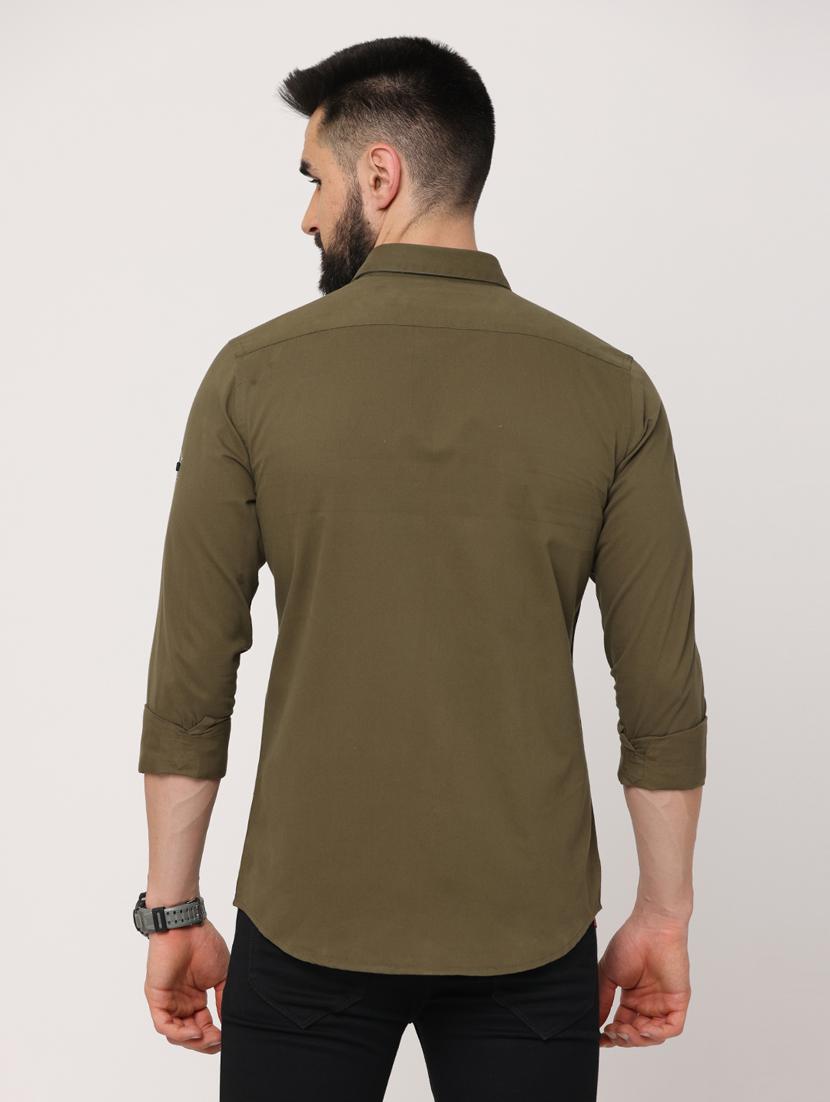 khaki colored solid design casual shirt - 18720652 - Standard Image - 2