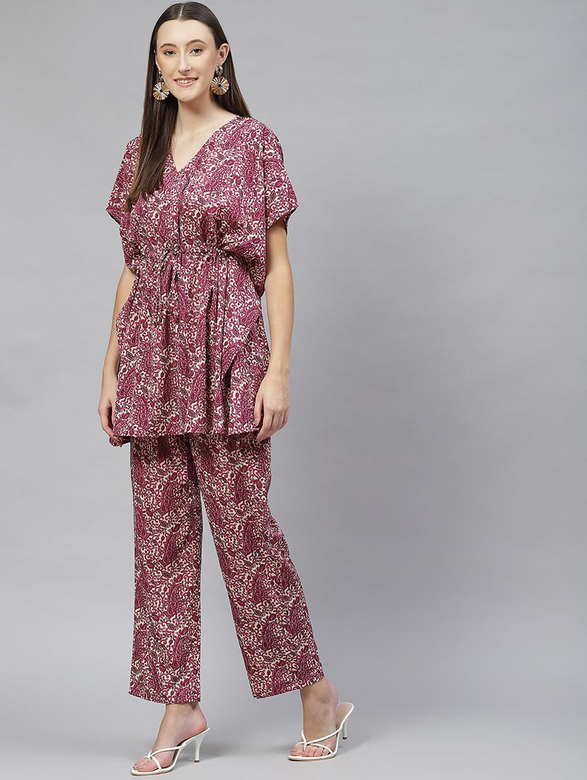 v neck printed top and trouser set - 18720825 - Standard Image - 2