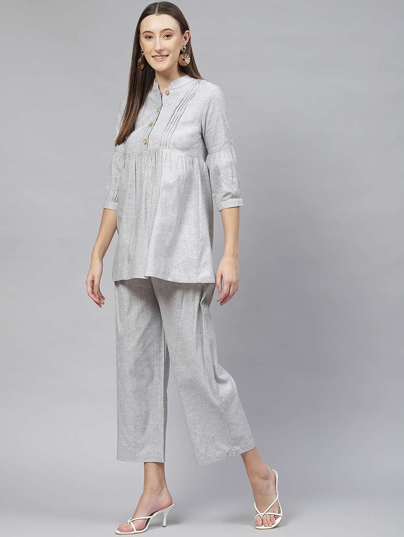 mandarin neck pleated top bottom set - 18720831 -  Standard Image - 2