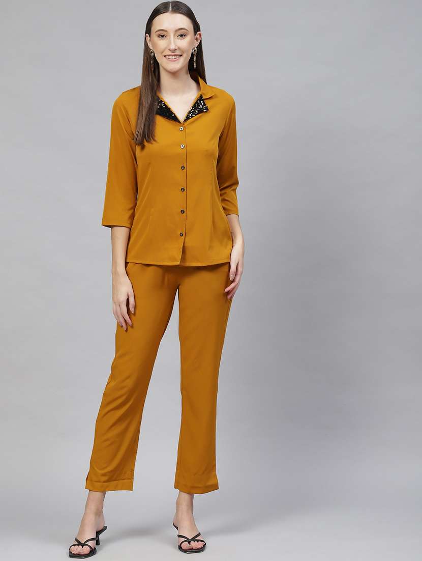 shirt collar solid bottom set