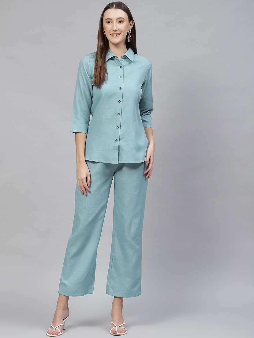 shirt collar solid bottom set