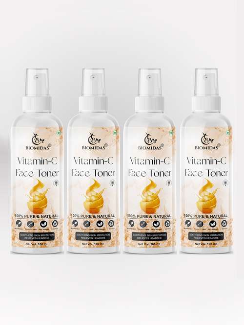 biomidas 100% natural vitamin-c toner for cleansing & refreshing skin pore tightening toner with spray 100ml (pack of 4)