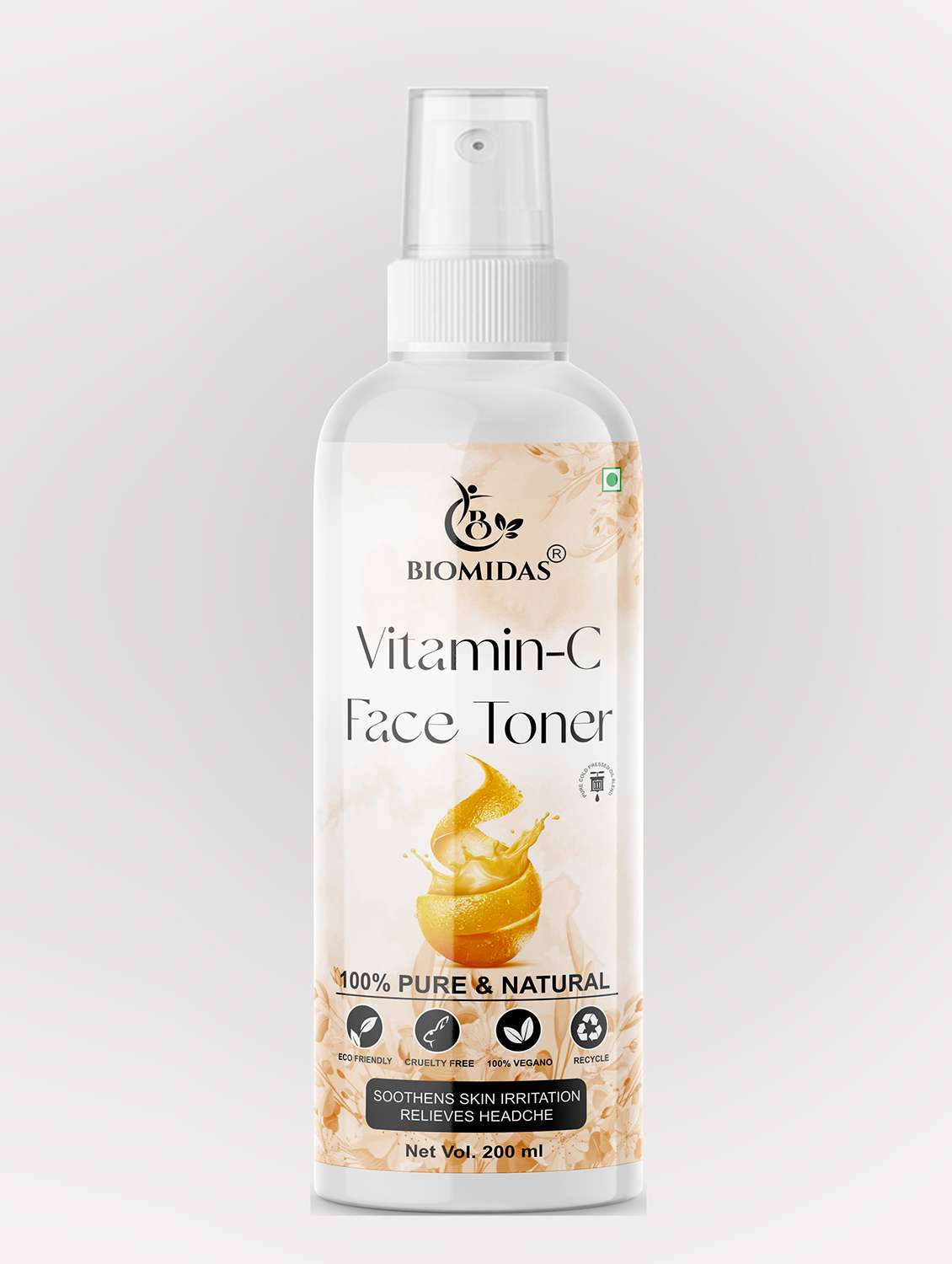 biomidas 100% natural vitamin-c toner for cleansing & refreshing skin pore tightening toner with spray 200ml (pack of 1)